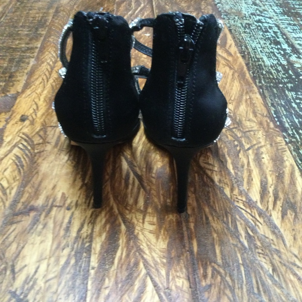 J. Miller Black Satin Rhinestone Embellished Strappy Stiletto Heels Size 7 - Picture 9 of 12